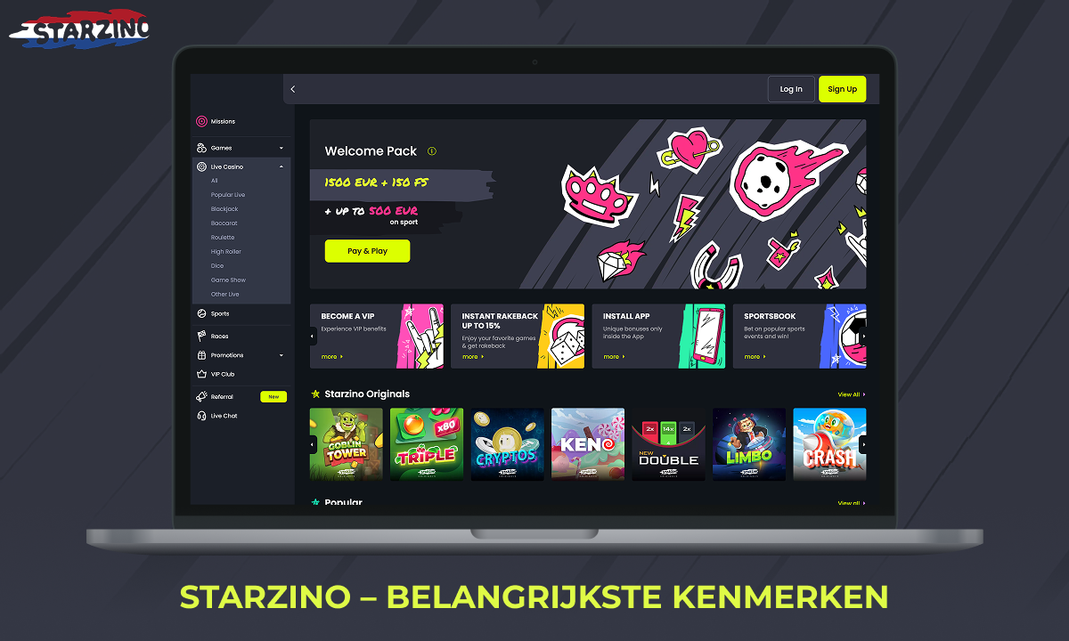 Belangrijkste kenmerken van Starzino online casino in Nederland
